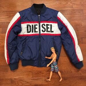 DIESEL PUFFER AVIATOR JACKET ZIP MID 2000S RED WHITE BLUE SIZE 17 REVERSE SKI